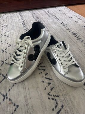 Disney Silver and Black Mickey Lace-Up Women's Sneakers